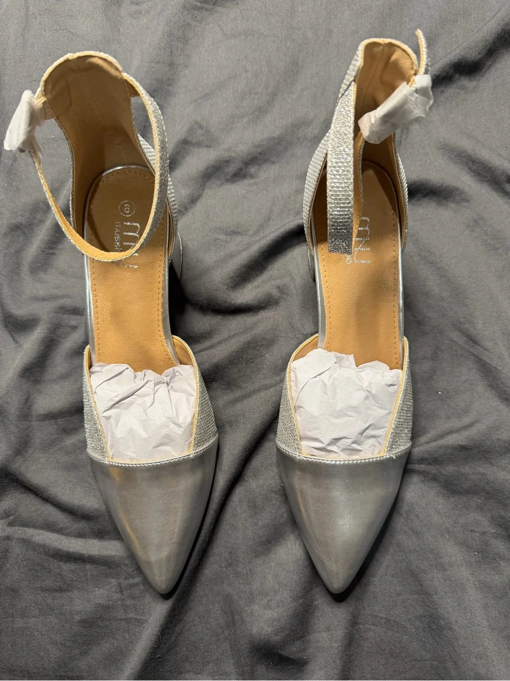 Musse & Cloud Metallic Silver Pointed Ankle-Strap Pumps - Picture 1 of 7
